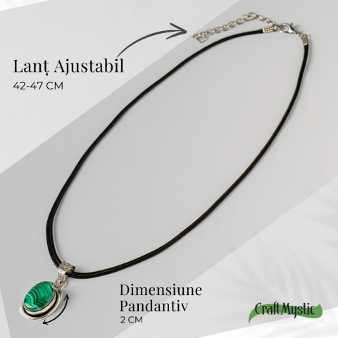 Colier ajustabil cu pandantiv oval din Malachit Natural – Protectie si Echilibru Energetic [3]