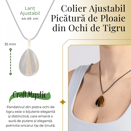 Colier Reglabil cu Pandantiv Auriu in Forma de Strop de Ploaie din Ochi de Tigru, 35mm [2]