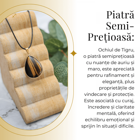 Colier Reglabil cu Pandantiv Auriu in Forma de Strop de Ploaie din Ochi de Tigru, 35mm [1]