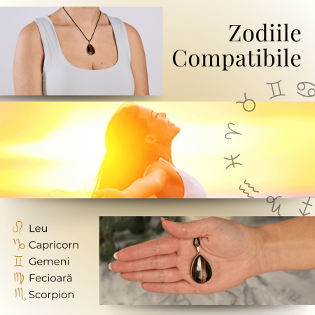 Colier Reglabil cu Pandantiv Auriu in Forma de Strop de Ploaie din Ochi de Tigru, 35mm [4]