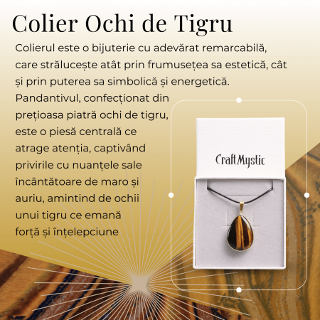 Colier Reglabil cu Pandantiv Auriu in Forma de Strop de Ploaie din Ochi de Tigru, 35mm [3]