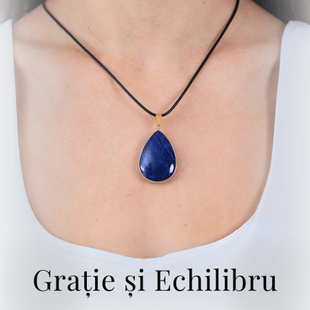 Colier ajustabil cu pandantiv strop de ploaie auriu Lapis Lazuli - Claritate si Intelepciune [1]