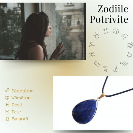 Colier ajustabil cu pandantiv strop de ploaie auriu Lapis Lazuli - Claritate si Intelepciune [4]