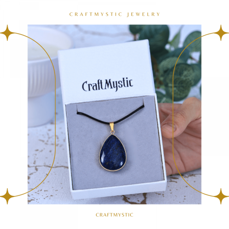 Colier ajustabil cu pandantiv strop de ploaie auriu Lapis Lazuli - Claritate si Intelepciune [5]