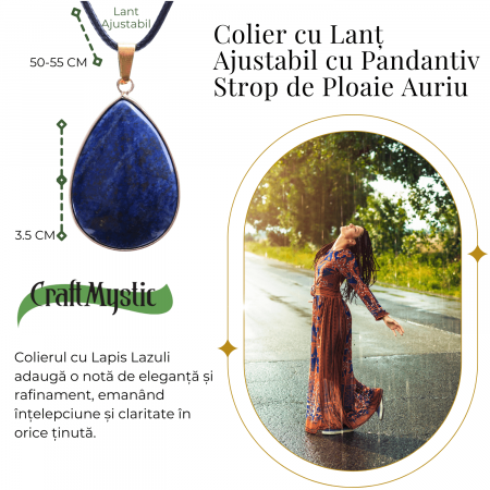 Colier ajustabil cu pandantiv strop de ploaie auriu Lapis Lazuli - Claritate si Intelepciune [3]