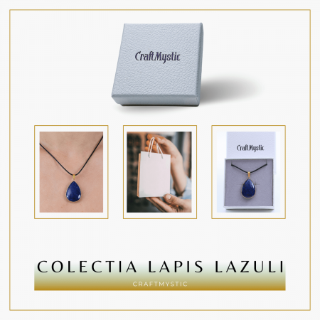 Colier ajustabil cu pandantiv strop de ploaie auriu Lapis Lazuli - Claritate si Intelepciune [6]