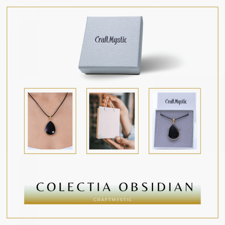 Colier ajustabil cu pandantiv strop de ploaie auriu Obsidian - Protectie si Claritate [6]