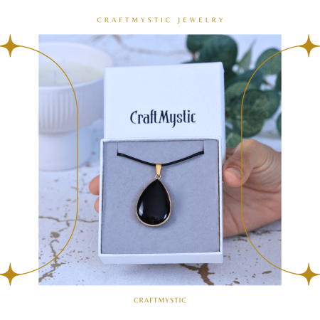 Colier ajustabil cu pandantiv strop de ploaie auriu Obsidian - Protectie si Claritate [5]