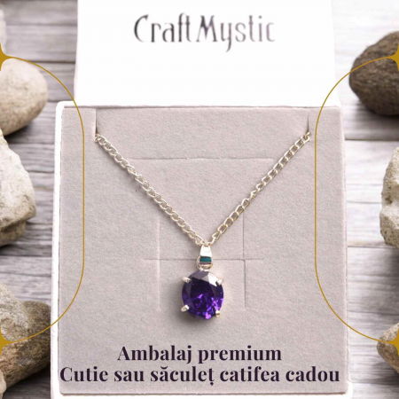 Colier reglabil cu pandativ din Ametist natural oval fatetat- Claritate și Protecție Spirituală [2]