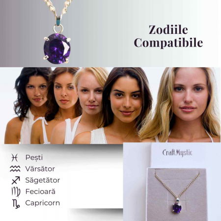 Colier reglabil cu pandativ din Ametist natural oval fatetat- Claritate și Protecție Spirituală [4]