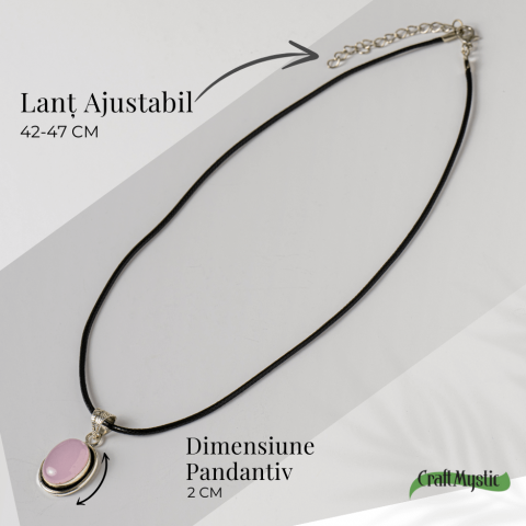 Colier reglabil cu pandantiv oval Cuart Roz – Dragoste si Echilibru Emotional [3]