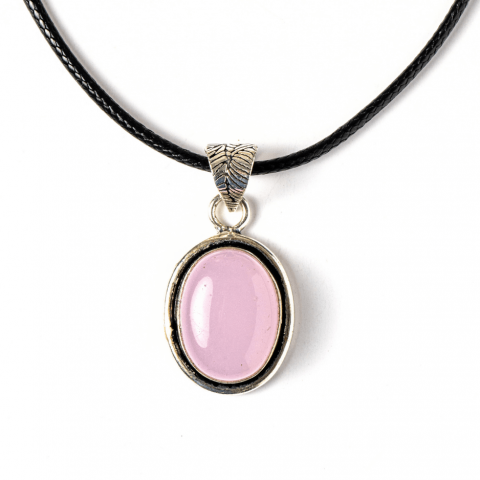 Colier reglabil cu pandantiv oval Cuart Roz – Dragoste si Echilibru Emotional