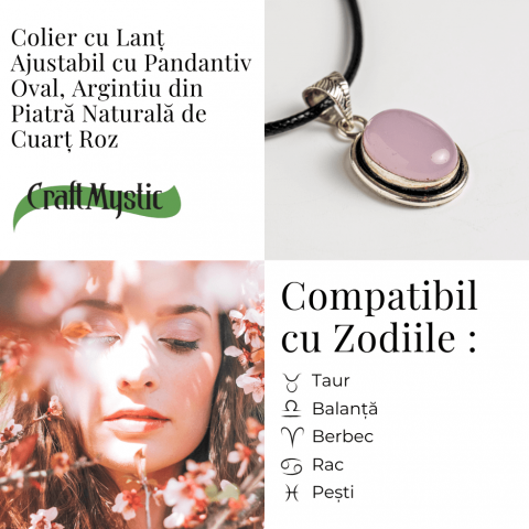 Colier reglabil cu pandantiv oval Cuart Roz – Dragoste si Echilibru Emotional [2]