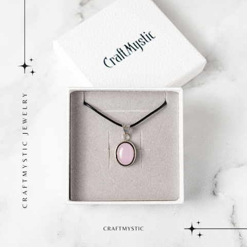 Colier reglabil cu pandantiv oval Cuart Roz – Dragoste si Echilibru Emotional [6]