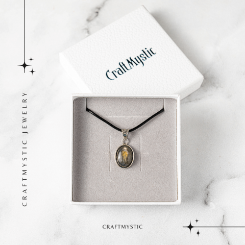 Colier ajustabil cu pandantiv oval din Labradorit Natural – Intuitie si Protectie Energetica [6]