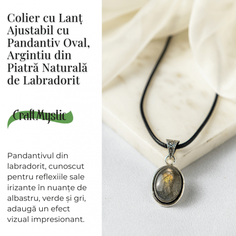 Colier ajustabil cu pandantiv oval din Labradorit Natural – Intuitie si Protectie Energetica [4]