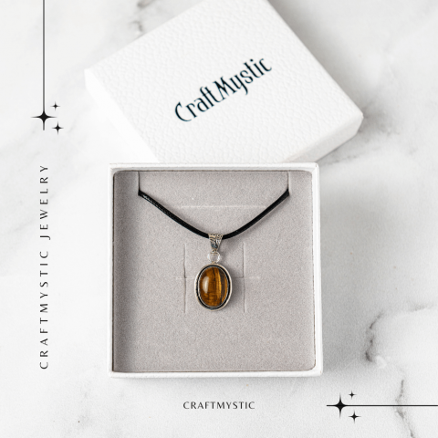 Colier cu pandantiv oval din Ochi de Tigru Natural – Protectie si Curaj [5]