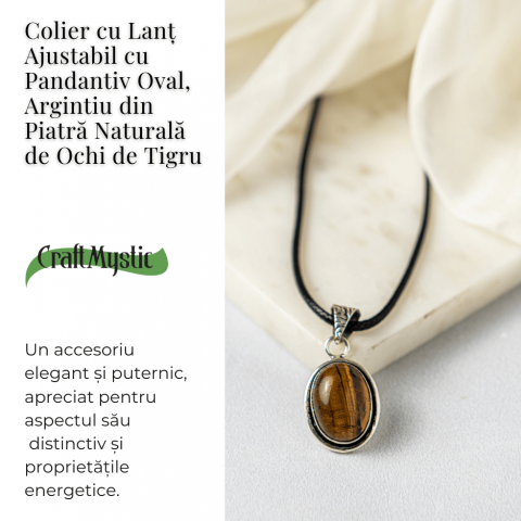 Colier cu pandantiv oval din Ochi de Tigru Natural – Protectie si Curaj [4]
