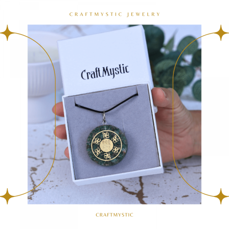 Colier ajustabil cu pandantiv rotund Zibu Jad Verde - Noroc si Armonie [5]