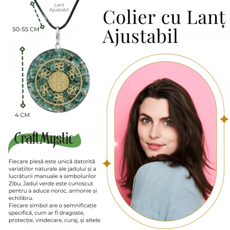 Colier ajustabil cu pandantiv rotund Zibu Jad Verde - Noroc si Armonie [3]