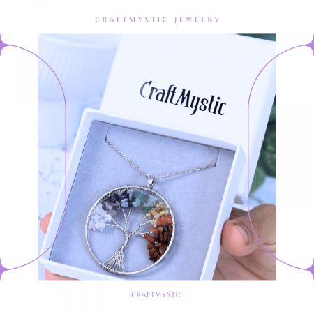 Colier rotund ajustabil cu arborele vietii si pietre pentru chakre [3]