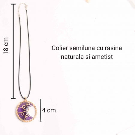 Colier cu pandativ auriu si semiluna din rasina naturala cu piatra de ametist [4]