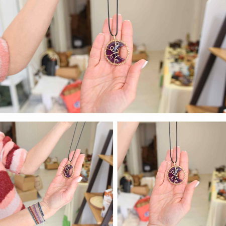 Colier cu pandativ auriu si semiluna din rasina naturala cu piatra de ametist [3]