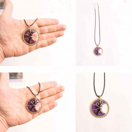 Colier cu pandativ auriu si semiluna din rasina naturala cu piatra de ametist [1]