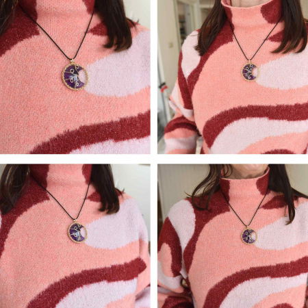 Colier cu pandativ auriu si semiluna din rasina naturala cu piatra de ametist [2]