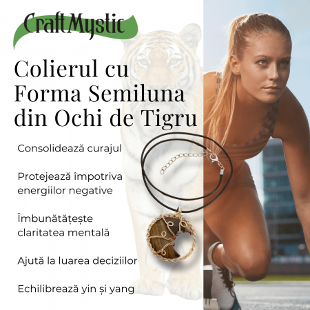 Colier Auriu Elegant in Forma de Semiluna cu Cristal Ochi de Tigru [3]