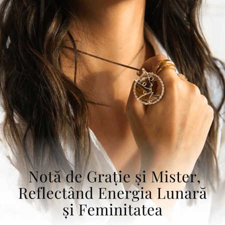 Colier Auriu Elegant in Forma de Semiluna cu Cristal Ochi de Tigru [6]