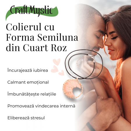 Colier Rafinat Auriu in Forma de Semiluna cu Cristal Cuart Roz [2]