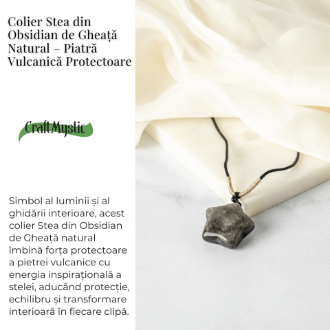 Colier Stea din Obsidian de Gheata Natural cu Snur Reglabil – Protectie si Claritate Interioara [2]
