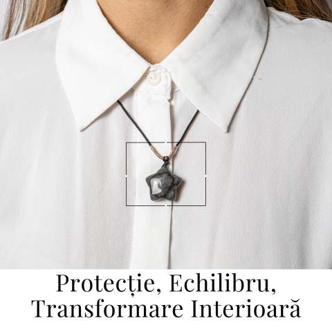 Colier Stea din Obsidian de Gheata Natural cu Snur Reglabil – Protectie si Claritate Interioara [1]