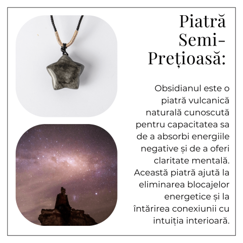 Colier Stea din Obsidian de Gheata Natural cu Snur Reglabil – Protectie si Claritate Interioara [5]