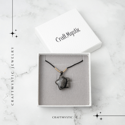 Colier Stea din Obsidian de Gheata Natural cu Snur Reglabil – Protectie si Claritate Interioara [6]