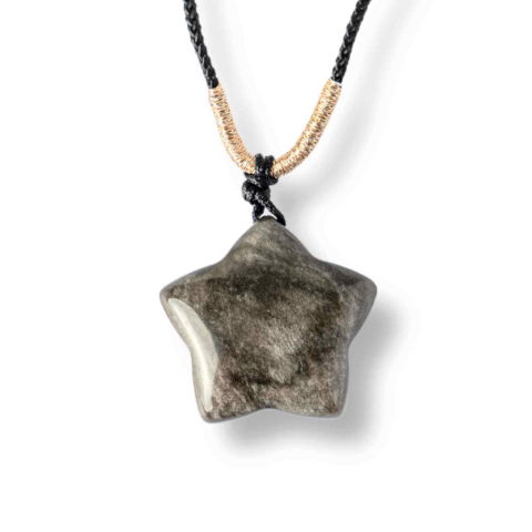 Obsidian de Gheata - Colier Stea din Obsidian de Gheata Natural cu Snur Reglabil – Protectie si Claritate Interioara