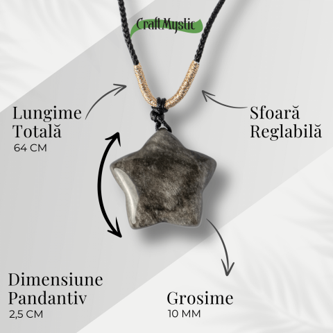Colier Stea din Obsidian de Gheata Natural cu Snur Reglabil – Protectie si Claritate Interioara [3]