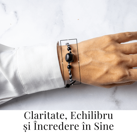 Bratara Ajustabila cu Pisica din Obsidian de Gheata si Agata Neagra Naturala – Talisman al Protectiei si Claritatii [1]