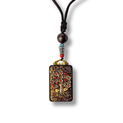 Balanta - Colier Thangka Nepalez din Lemn de Abanos cu Arborele Vietii – Protectie, Armonie si Renastere Spirituala