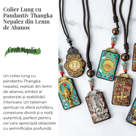Colier Thangka Nepalez din Lemn cu Leul de Zapada – Curaj, Protectie si Echilibru Divin [2]