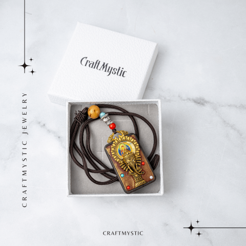 Colier Thangka Nepalez din Lemn cu Leul de Zapada – Curaj, Protectie si Echilibru Divin [6]