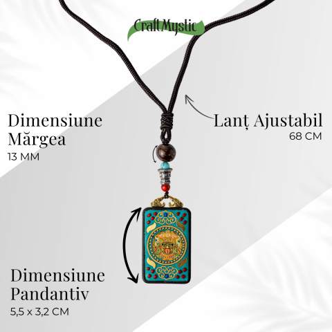 Colier Thangka Nepalez din Lemn cu Leul de Zapada – Curaj, Protectie si Echilibru Divin [4]