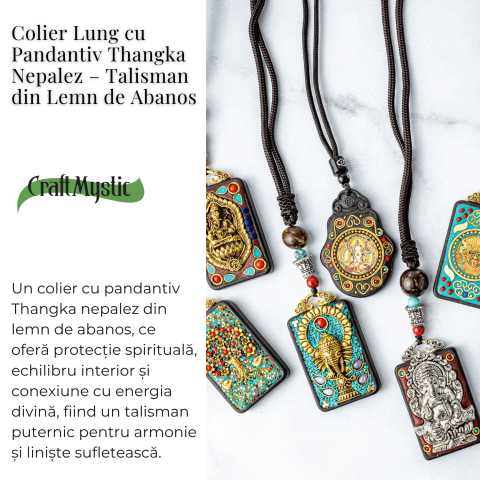 Colier Thangka Nepalez din Lemn de Abanos cu Zeita Saraswati – Claritate Spirituala si Inspiratie Divina [2]