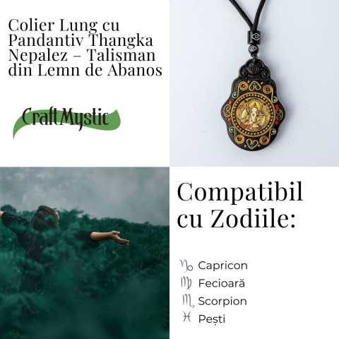 Colier Thangka Nepalez din Lemn de Abanos cu Zeita Saraswati – Claritate Spirituala si Inspiratie Divina [3]