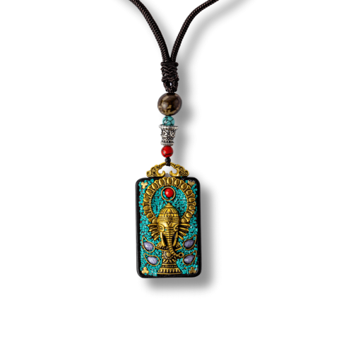 Balanta - Colier Thangka Nepalez din Lemn de Abanos cu Simbol Ganesha – Protectie Spirituala si Abundenta