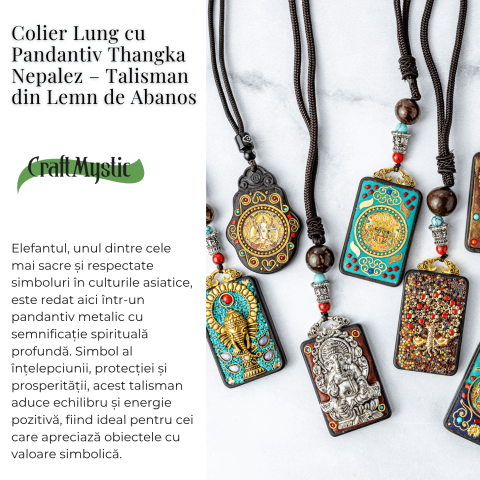 Colier Thangka Nepalez din Lemn de Abanos cu Zeul Ganesha – Prosperitate, Intelepciune si Protectie Divina [2]