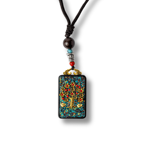 Balanta - Colier Thangka Nepalez din Lemn de Abanos cu Arborele Vietii – Echilibru, Renastere si Conexiune Divina