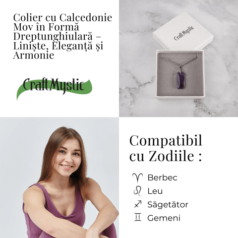 Colier Titanium cu Calcedonie Mov Dreptunghiulara – Armonie, Liniște si Eleganta Subtila [3]