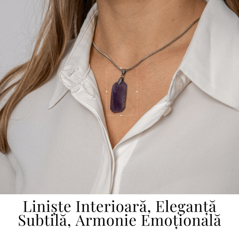 Colier Titanium cu Calcedonie Mov Dreptunghiulara – Armonie, Liniște si Eleganta Subtila [1]